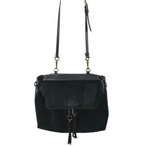 Charles & Keith Black 2-Way Tassel Faux Leather Shoulder Front Flap Backpack OS
